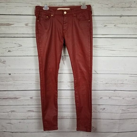 leara Denim - LEARA woman red leather slim fit skinny jeans US 6